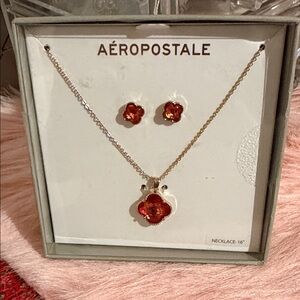 Aeropostale Red Floral Necklace Set
